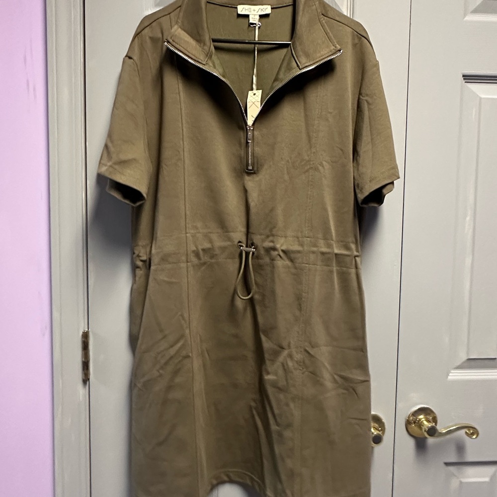 She + Sky Khaki Zip-Up Dress